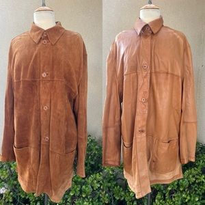 Vintage Wounded Bird reversible brown Carmel suede jacket pockets Sz XL by Redi